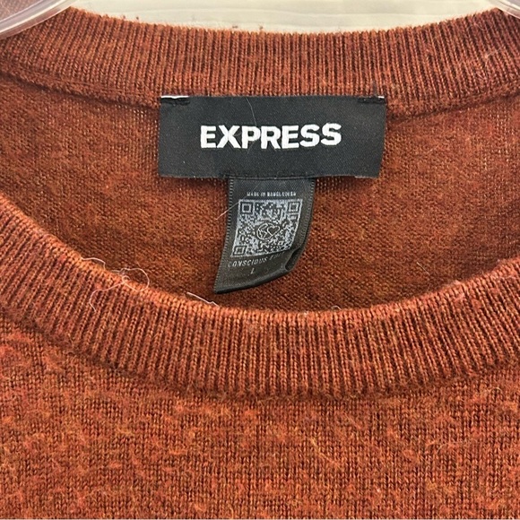 Express Men's Fall Brown Rust Sweater Merino Wool Size Large - Picture 4 of 4